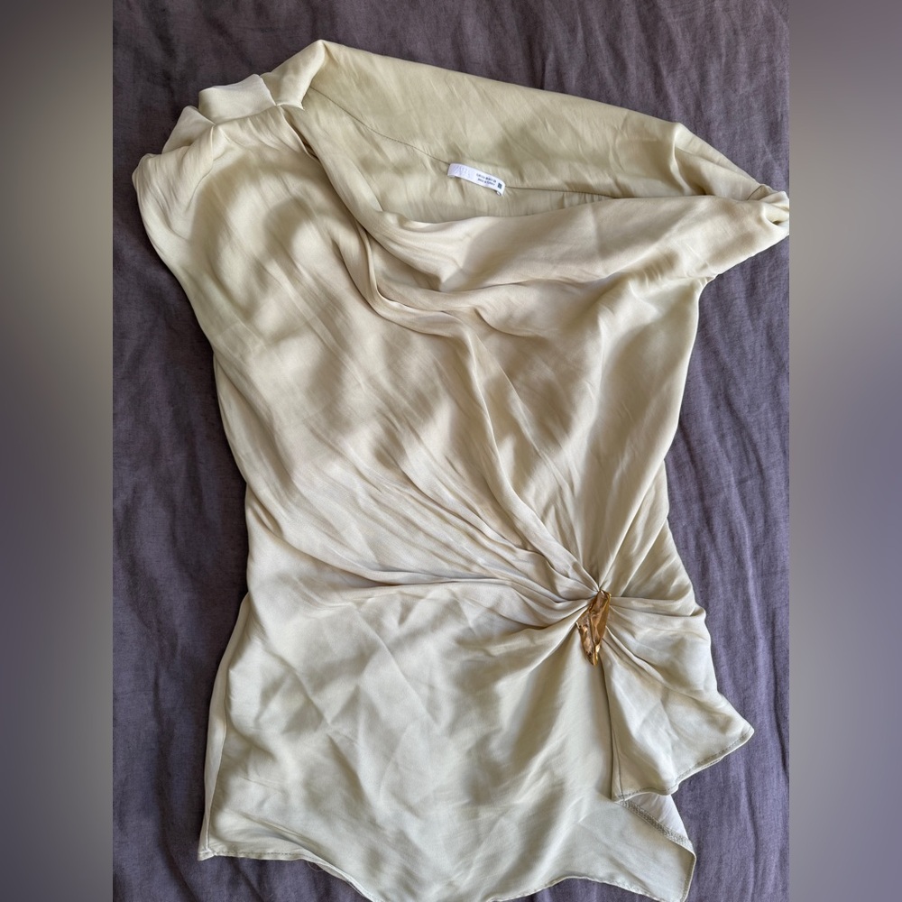 Zara light green Draped Women's Blouse